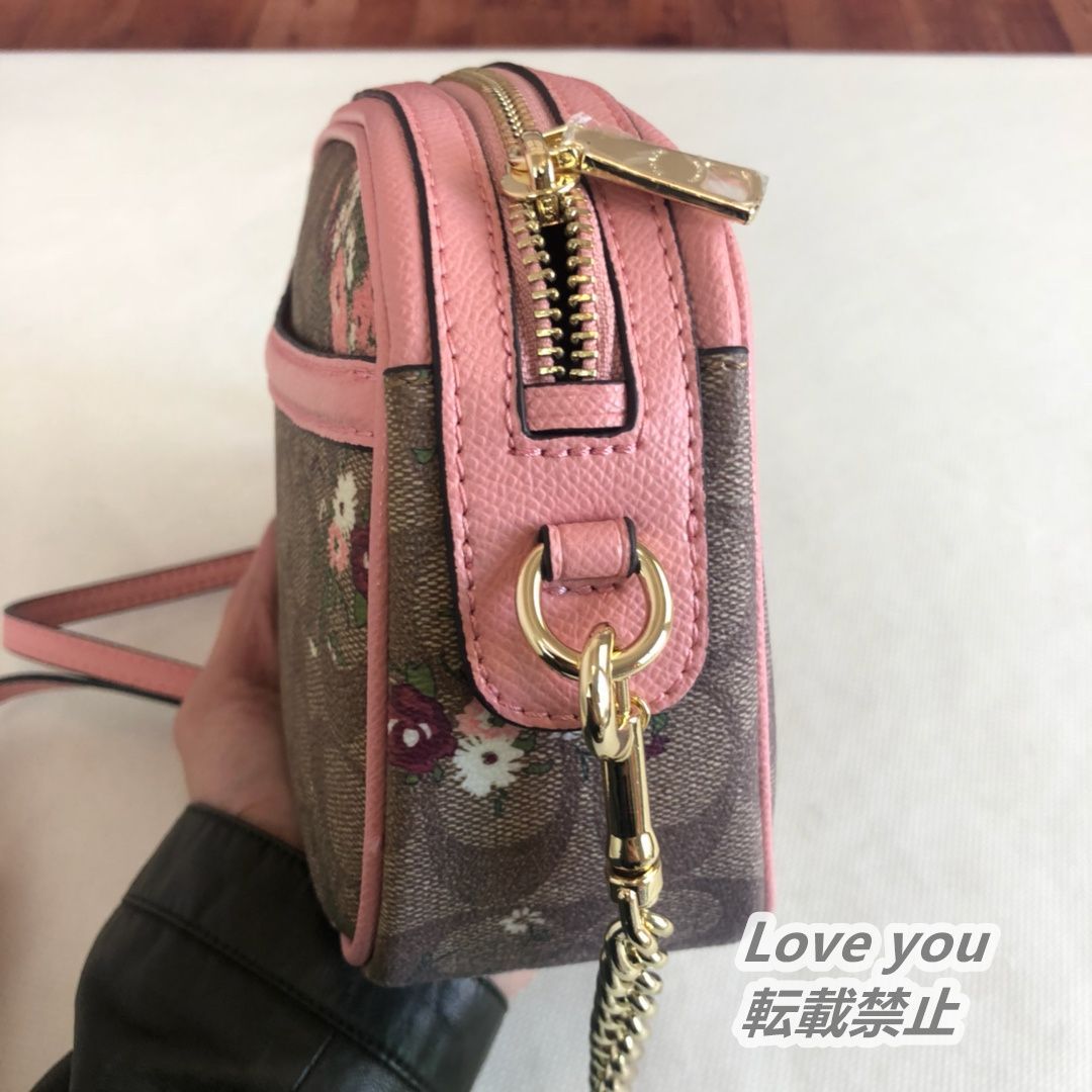 COACH コーチバッグ F29732 花柄 ショルダーバッグ チェーンバッグ シグネチャー アウトレット品 ブラウン×ピンク