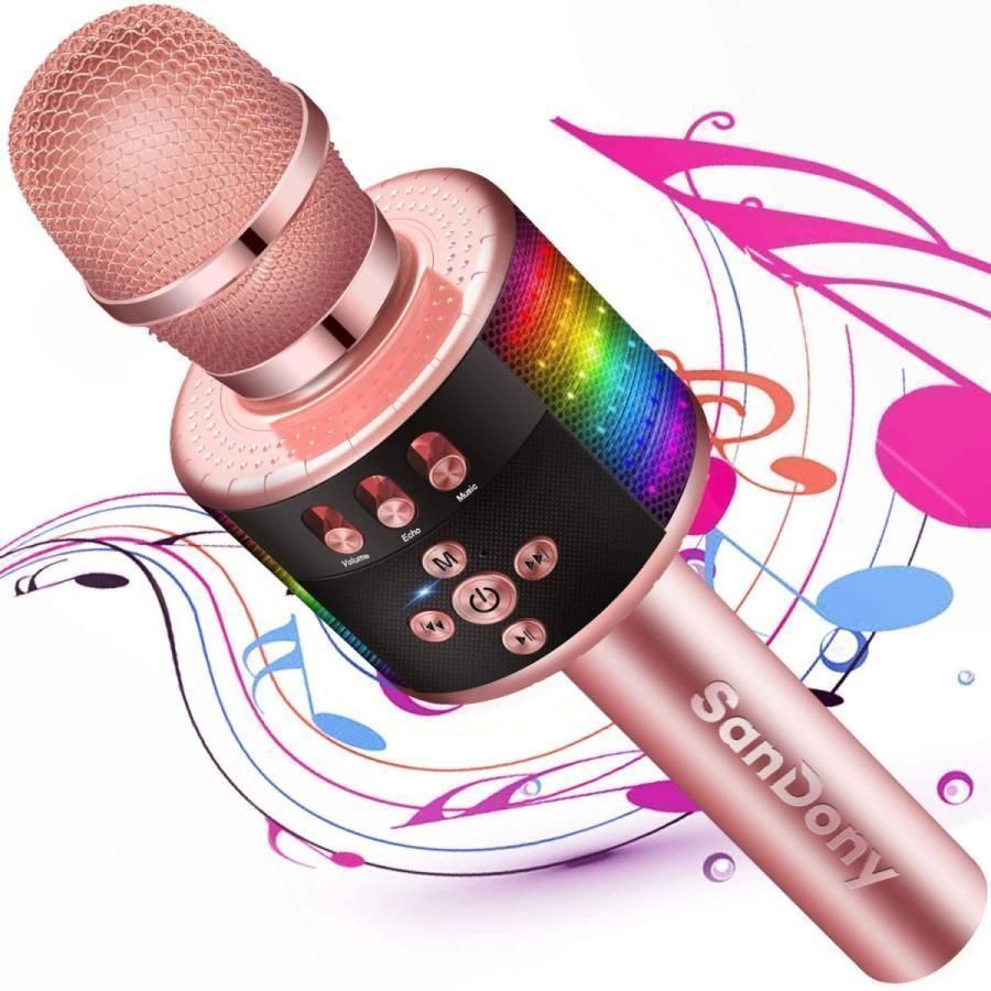 カラオケマイク bluetooth ワイヤレスマイク 家庭用 高音質 スピーカー内蔵 ノイズキャンセリング LEDライト付き 技適マーク取得 家庭用 Bl