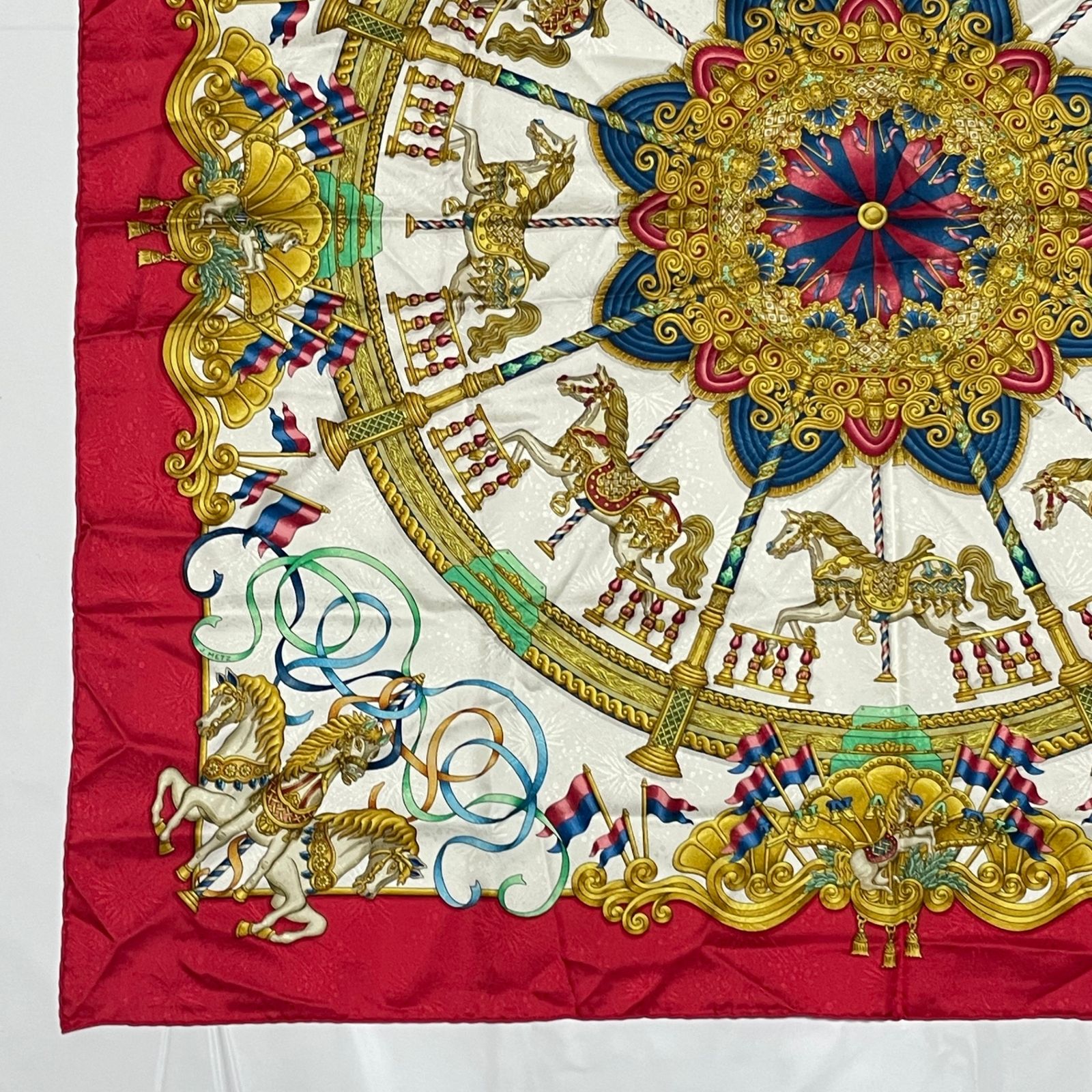 美品 HERMES エルメス カレ90 LUNA PARK 遊園地 マルチカラー x レッド