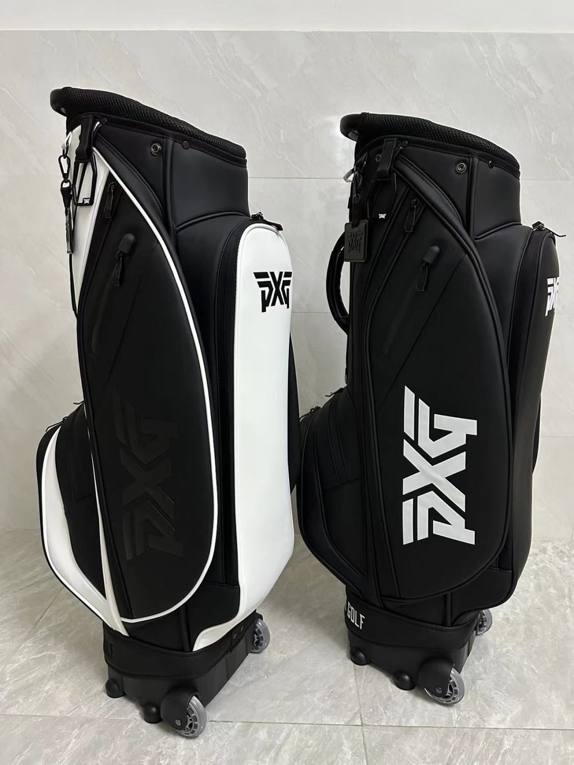 PXG キャディバッグ ホワイト・ブラックゴルフバッグ キャスター付き PXG キャディバッグ ゴルフバッグ キャスター型 ブラック ホワイト PXG