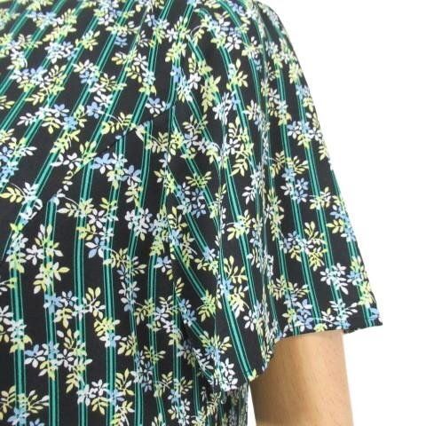 レリアン 美品 ストライプ柄×フラワー模様 ワンピース グリーン