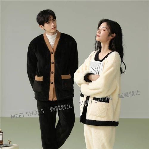 ペアパジャマ 冬 モコモコ カップル ペア ルームウェア セット 長袖 前開き ペア パジャマ 夫婦 もこもこ メンズ ペアパジャマ カップル 秋冬 結婚祝い プレゼン ddhc64