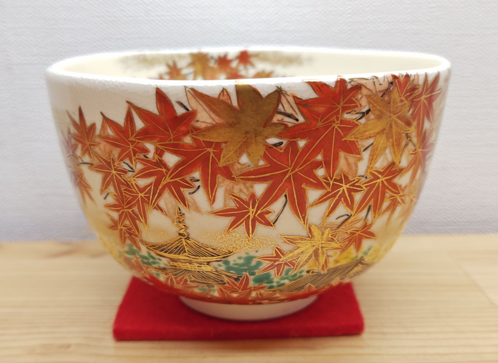 逢絢亭 茶道具 茶碗 京焼 色絵 古都の秋の絵 小野山佳水 共箱入り