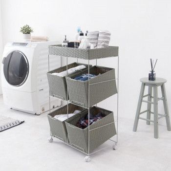 【新品・2営業日で発送】HAGIHARA 萩原 ランドリー洗濯カゴ キャスター付き RAN-2426GY グレー (1706702)