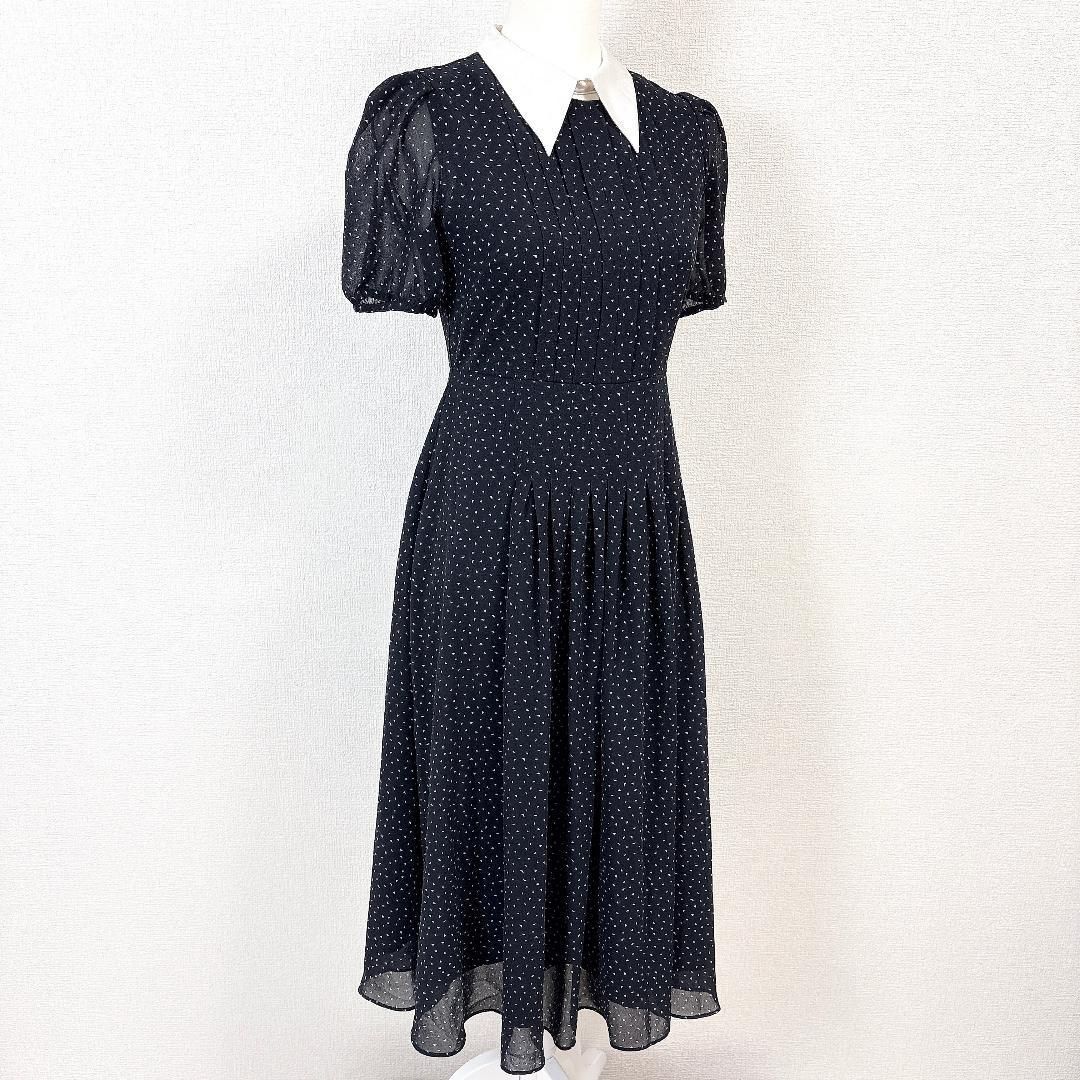 CELFORD 半袖ワンピース とろみ 36 ブラック △ドット総柄