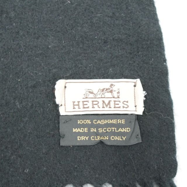 エルメス カシミヤ フリンジ ロゴ マフラー HERMES エルメス カシミヤ フリンジ ロゴ マフラー ストール ブラック