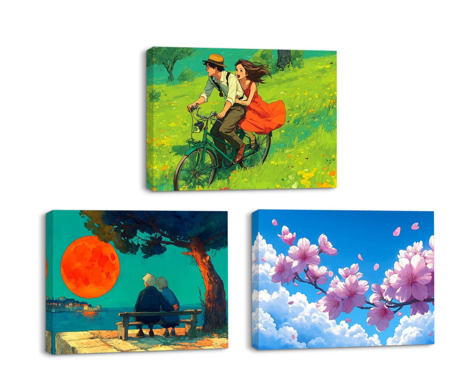 【在庫処分】額入り キャンバス画像 装飾画 モダン油絵 アートプリントキャンバス 風景画 日本マンガ風 複製画 絵 写真 インテリア 装飾画 誕生日プレゼント 壁掛け 部屋飾り 壁の絵 ソファの背景絵画 アートパネル 壁飾り 玄関 3枚 書斎 ポスター 事務所