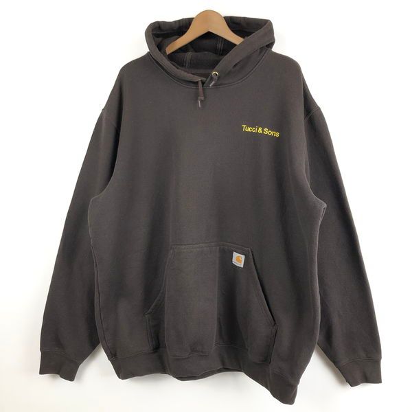 【古着】 Carhartt カーハート スウェットパーカー ワンポイント刺繍 厚手生地 ブラウン系 メンズXL 【中古】 n056322
