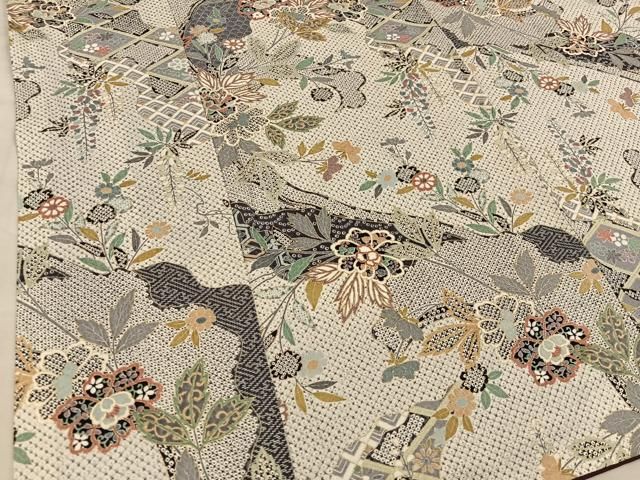 平和屋着物▽上質な小紋 単衣 草花文 金彩 正絹 逸品 AAAS1492oa 平和