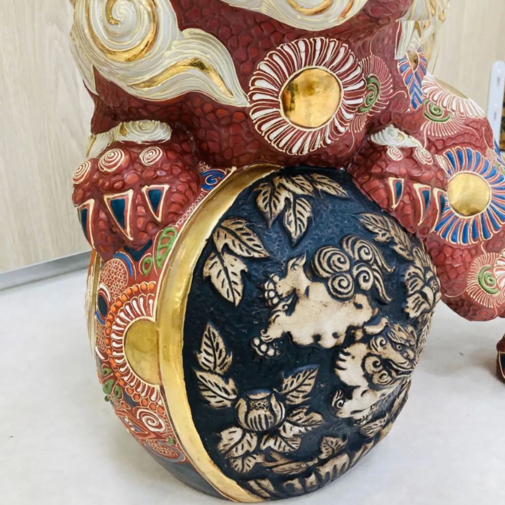 レア物❤️九谷焼❤️8号❤️小槌赤獅子❤️置物❤️美品★縁起物★シーサー レア物❤️九谷焼❤️8号❤️小槌赤獅子❤️置物❤️美品☆縁起物