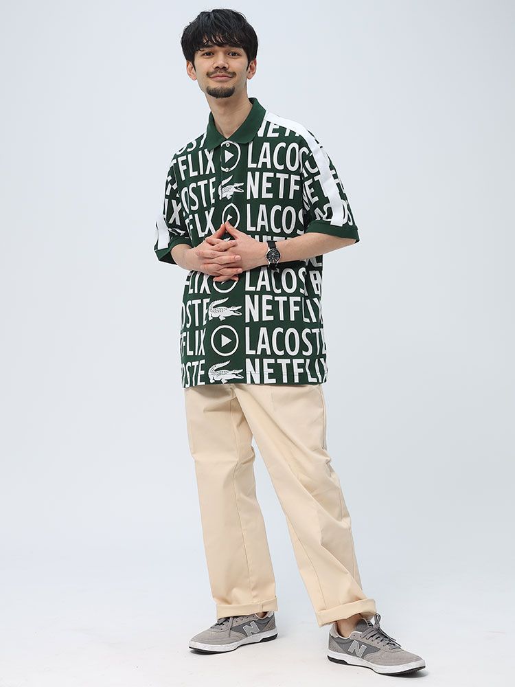 LACOSTE NETFLIX コラボ ポロシャツ ラコステ ポロシャツ NETFLIX コラボ 総柄プリント 半袖 LACOSTE