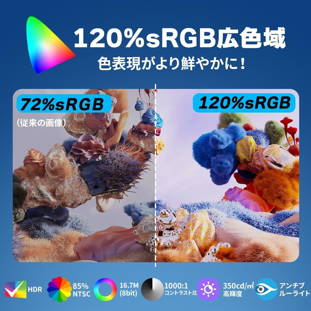 1ms応答 350nit高輝度 1080p 120 sRGB広色域 非光沢IPSパネル VESA対応 無輝点 角度調整 200Hz HDMI2.0 HDMI2つ DP1.4 白 ゲーミングモニター FreeSync HDR チルト イヤホンジャック スピーカー