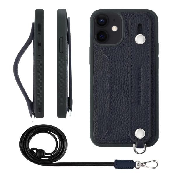 0 ケース iPhone 1 11ProMax mm iPhone12mini スマホケース ネックストラップ 付き カードポケット シュリンクレザー ネイビー 12mini-Navy