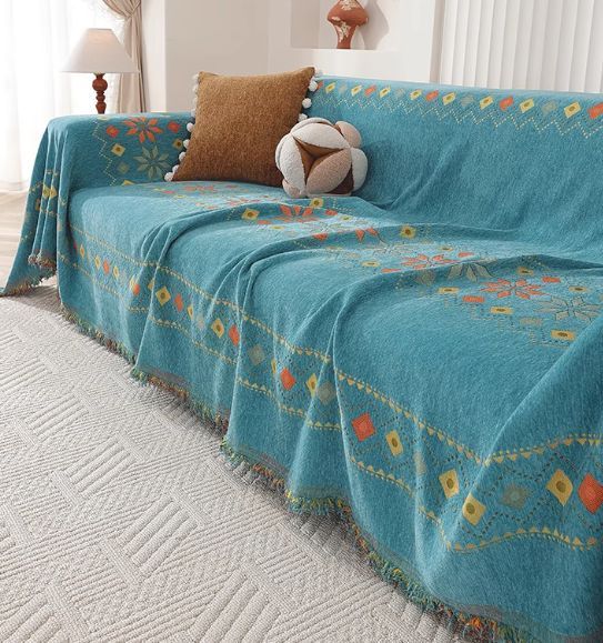 三人用ソファーカバーソファー シーツ ひざ掛け マルチカバー 180x340cm ライトブルー TALLINNNEXPO_COM