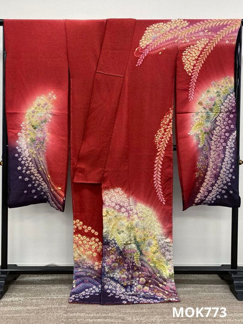 作家振袖 仮絵羽 吉乃一廉 金通し 辻ヶ花 絞り 正絹 未仕立て品 八掛 