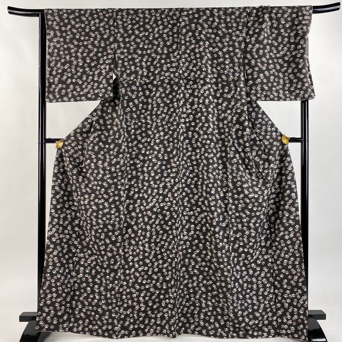 小紋 身丈166.5cm 裄丈67cm M 袷 足跡 地紋 灰茶 正絹