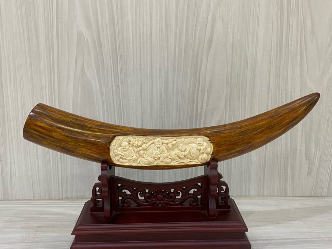 天然マンモス牙美しい手作り彫刻　福禄寿　置物 天然マンモス牙美しい手作り彫刻福禄寿 置物