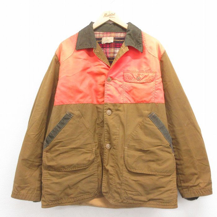 XL/古着 長袖 ハンティング ジャケット メンズ 80s 襟コーデュロイ 茶