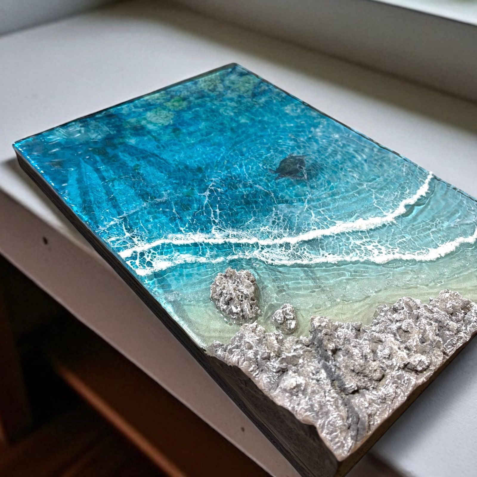 レジン厚盛り傾斜ボード> 超立体 沖縄の海 レジンアートボード 美ら海