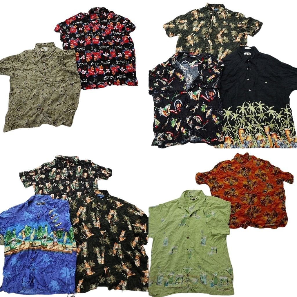 古着卸 食べ物系 モチーフ アロハシャツ 半袖シャツ 10枚セット メンズ XL |2XL 企業 コカ コーラ ビール 古着 NA3331