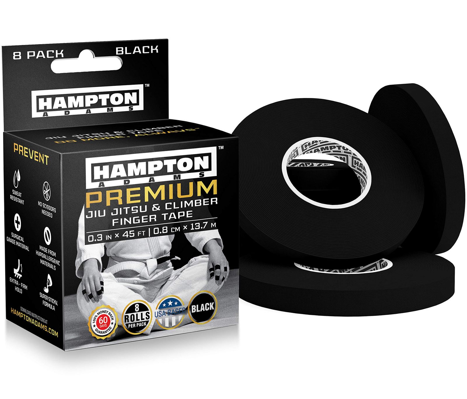 Hampton Adams （8パック）BJJ用プロフィンガーテープ、ボルダリング、クロスフィットアルティメットプロテクション＆ファストリカバリーエクストリームクオリティ、ほつれのないクライミン