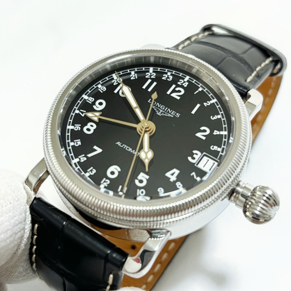 美品 LONGINES ロンジン メンズ ヘリテージ アヴィゲーション オーバーサイズ 腕時計 L2.778.4.53.2 復刻モデル 革ベルト 黒文字盤 自動巻き ステンレス 時計 メンズ【中古】