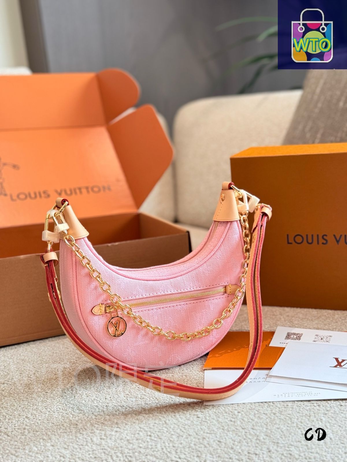 今日特価】Louis Vuitton Pink Denim Crescent Bag・ルイ