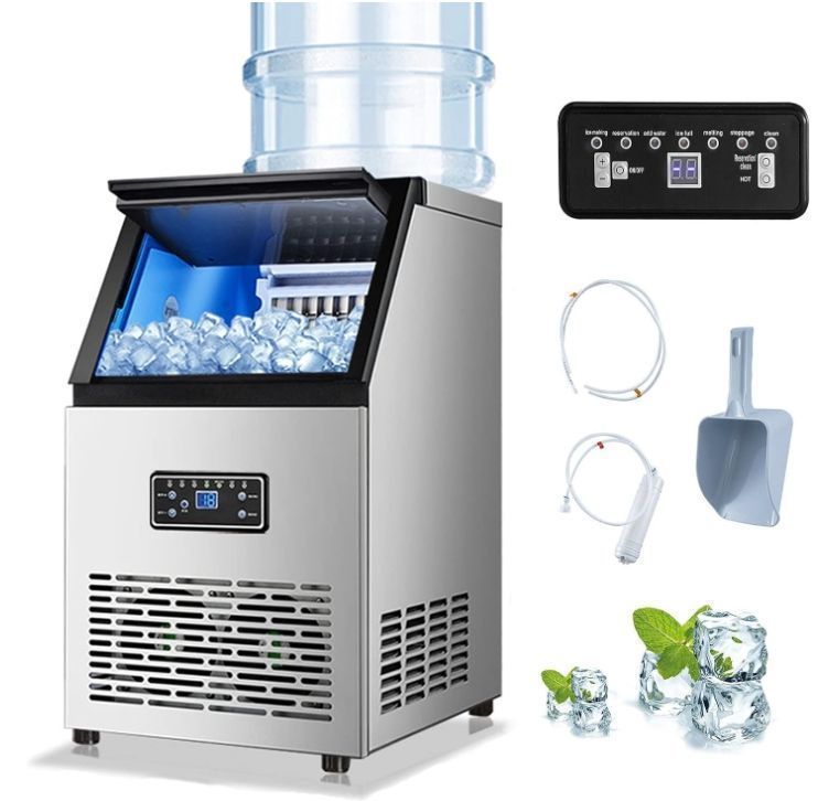 110V業務用自動製氷機 ステンレス鋼自立型製氷機 家庭用商用新型静音デスクトップパイプラインなしの製氷機 パーティーギャザリング レストラン バー向け 60kg | kkk