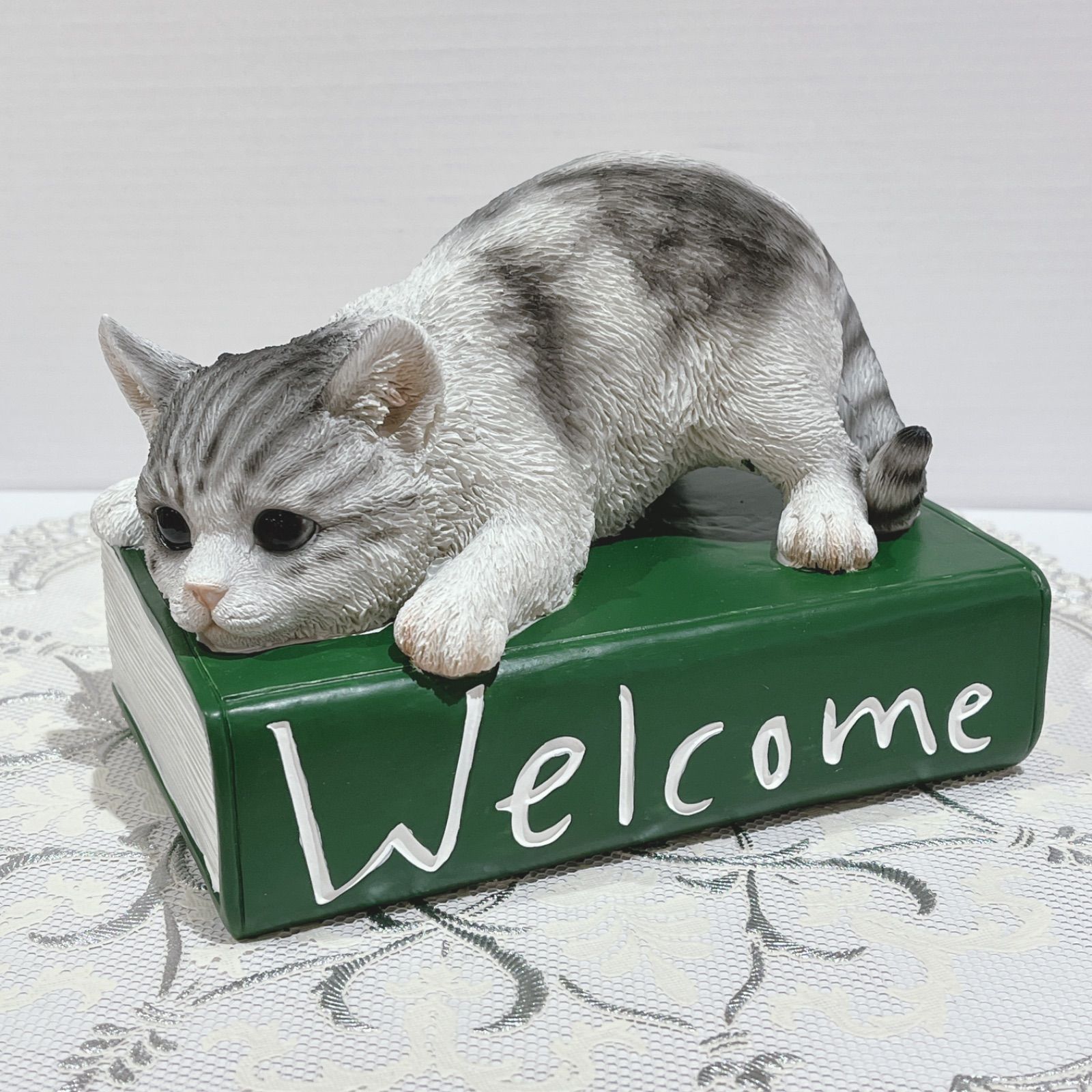Welcome　ネコ　オーナメント　置物　猫　リアル　玄関　ギフト　おしゃれ　インテリア　ウェルカム