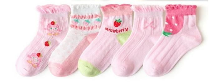 キッズ靴下スイーツいちごピンクソックス5足セット女の子模様フリル