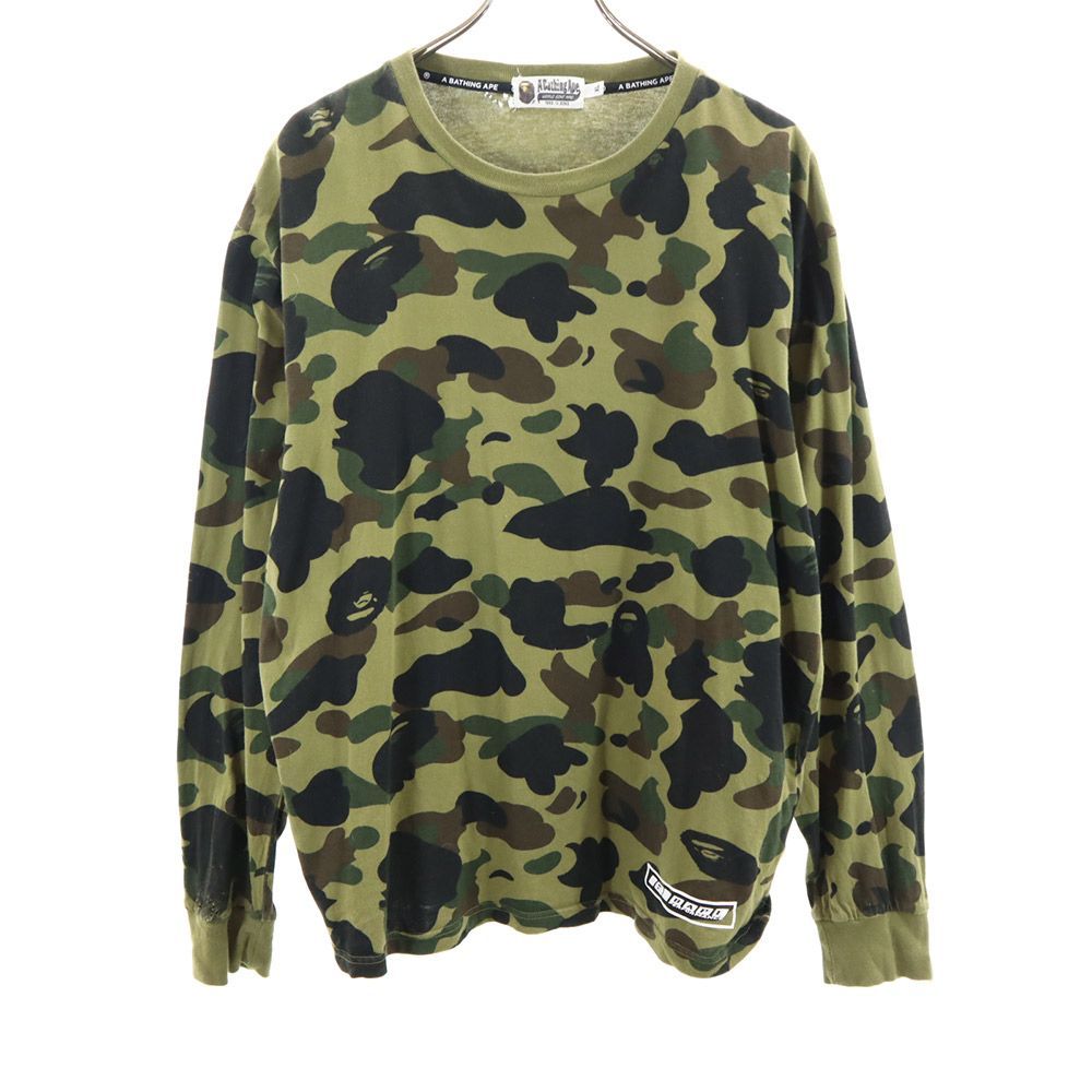 アベイシングエイプ 迷彩 長袖 バックプリント Tシャツ XL カーキ系 A BATHING APE メンズ 古着 【240217】