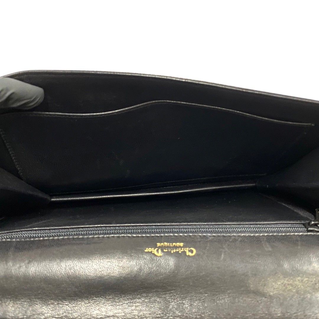 極 美品 保存袋付 Christian Dior ディオール ハニカム 金具 レザー 本革 2way クラッチバッグ ミニ ショルダーバッグ ブラック 24050