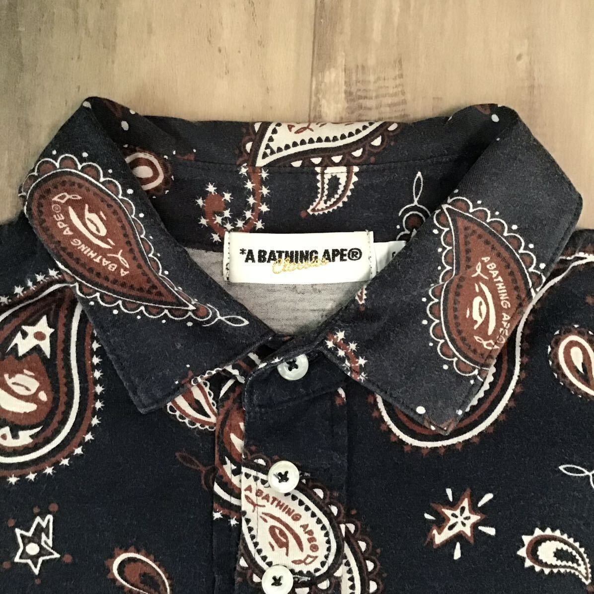 APE FACE ペイズリー柄 ポロシャツ Sサイズ ネイビー a bathing BAPE