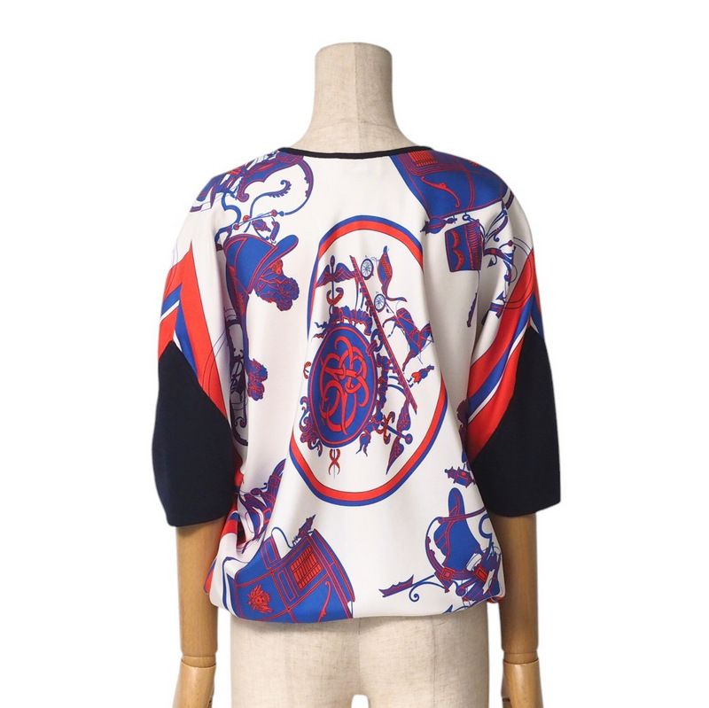 HERMES エルメス ブラウス サイズ34 Vネック ドルマン スカーフ 馬車柄  