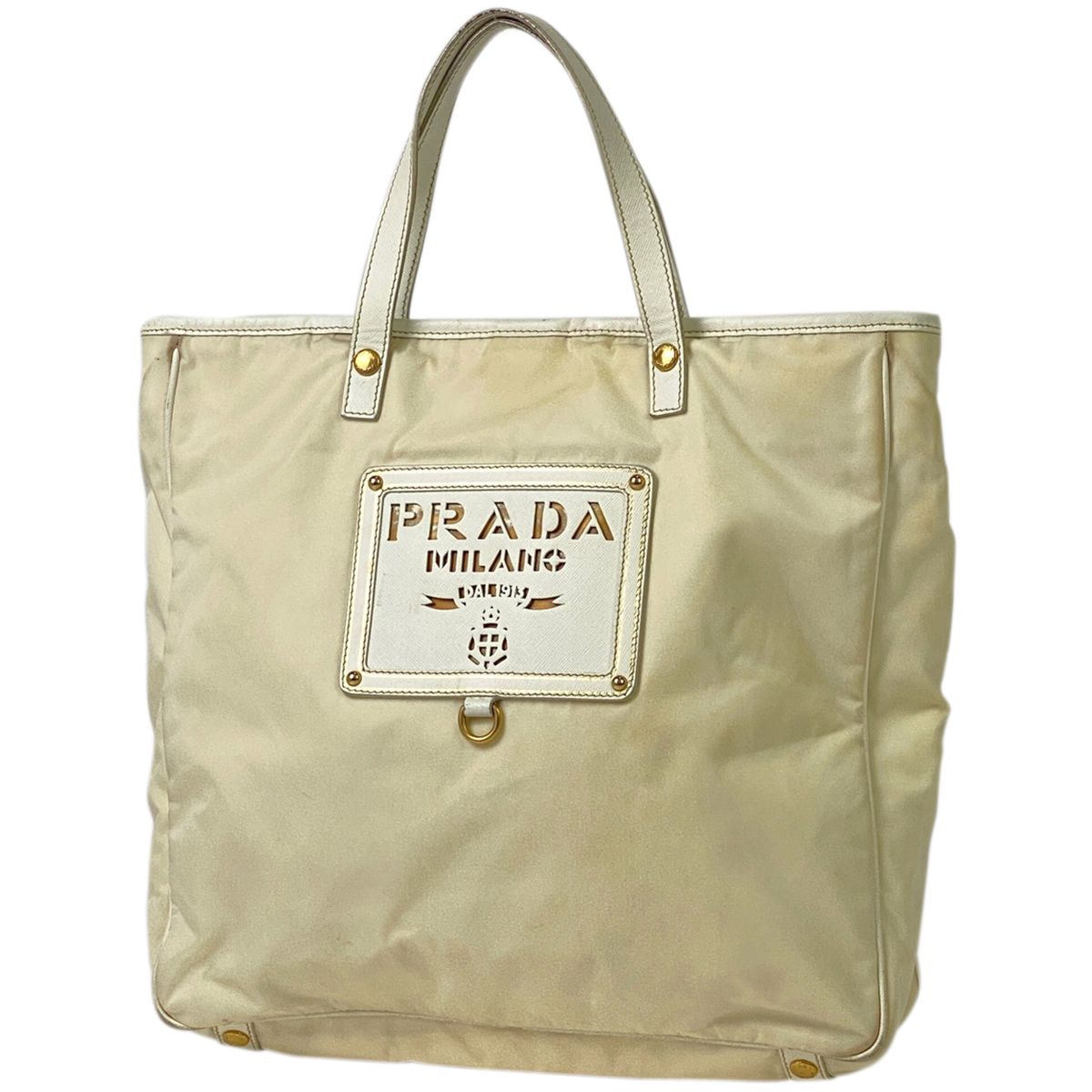 プラダ PRADA ロゴ トートバッグ 2WAY ショルダーバッグ ナイロン ホワイト BN1473 レディース 【中古】