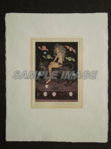山下清澄 版画 「イタリアの幻想S-XI キマイラにまたがった少女