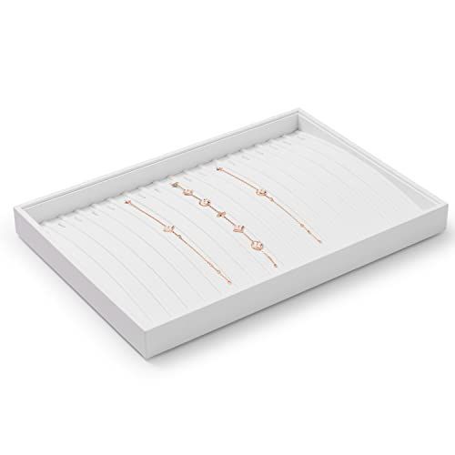 ホワイト_ブレスレット用 Oirlv ジュエリートレイ アクセサリートレイ レザー ネックレス ブレスレット ピアス 指輪展示用 小物置き 高級 おしゃれ P12805 (ホワイト)