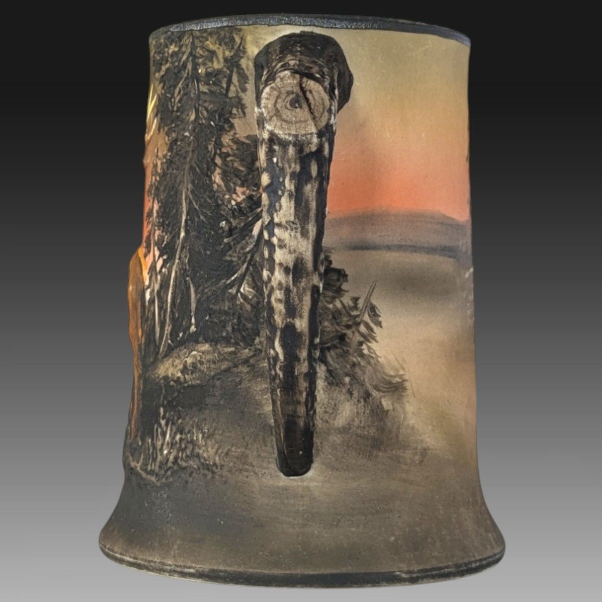 オールドノリタケ銘品 ビアマグ 手描き夕刻時 鹿絵図 立体造形 ハンドペイント M-Nippon印 1910年頃 アンティーク 929