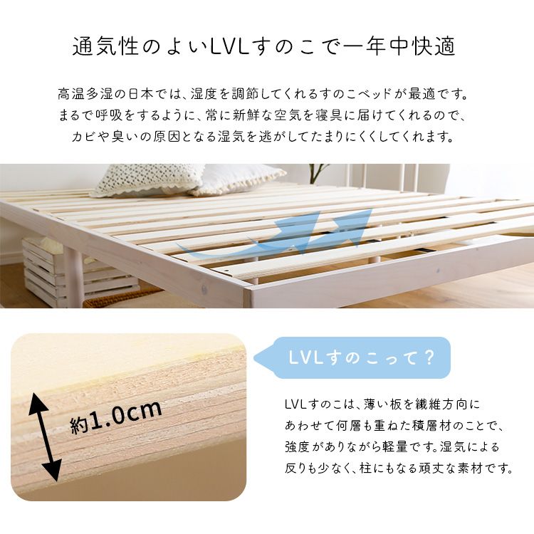 パイン材高さ2段階調整脚付きすのこベッドポケットコイルマットレスダブル