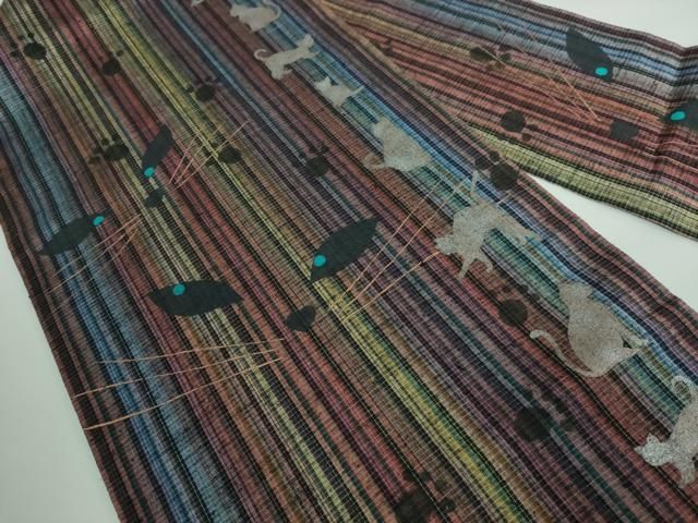 平和屋本店□極上 九寸名古屋帯 紬地 猫 肉球 金銀彩 逸品 DZAA5417kh5