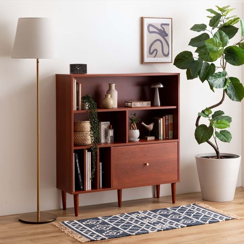 引き出し付 オープン シェルフ ブラウン 幅100cm 本棚 ブックラック キャビネット 収納家具 リビング収納 おしゃれ