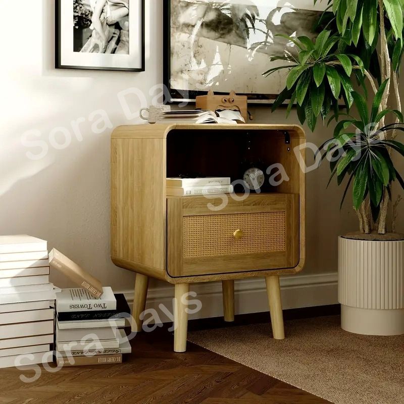 ナチュラルウッド サイドテーブル 引き出し付き 100 家具・インテリア ナチュラルウッド サイドテーブル 引き出し付き