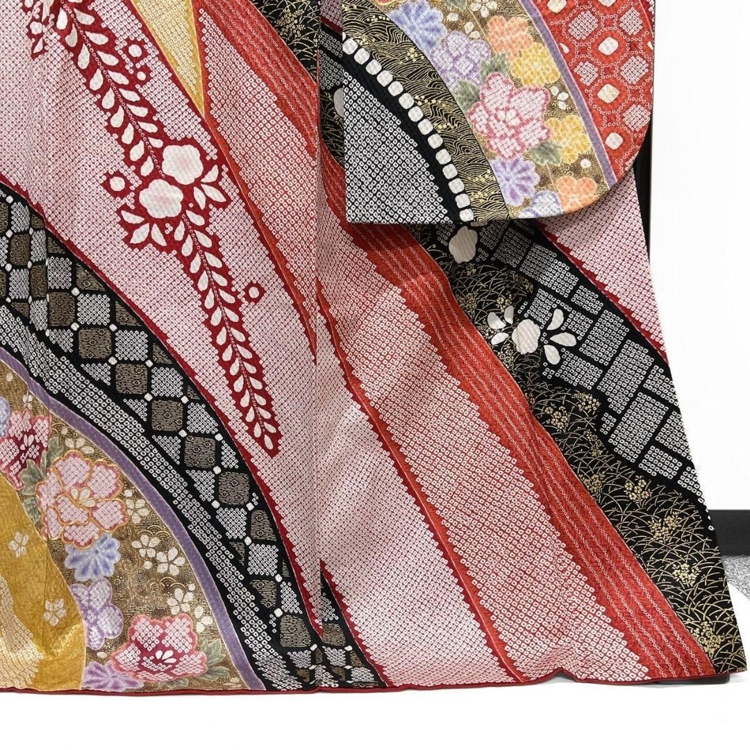 金駒刺繍　総絞り　鹿の子　牡丹　梅花　振袖　着物　102a p 振袖 総絞り 金駒刺繍 牡丹 藤の花 熨斗 成人式 晴れの日 着物