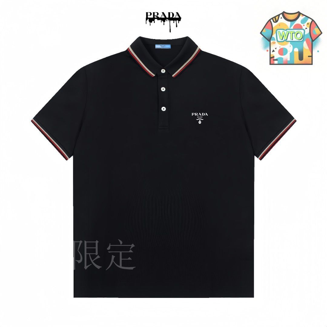 PRADAストライプデザイン ポロシャツ Prada ストライプ ポロシャツ | ブラック | FARFETCH JP