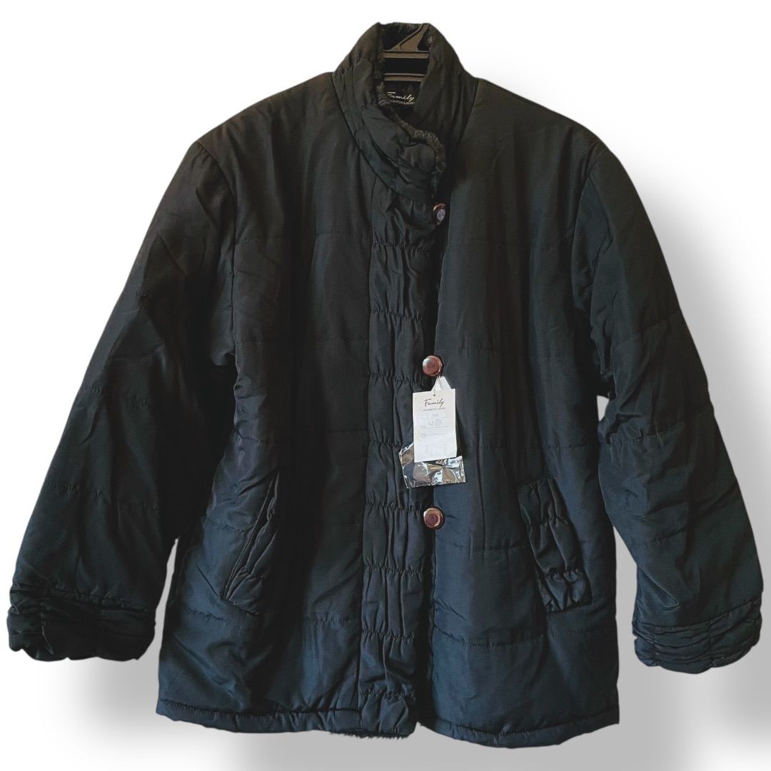 TS-107 Family ファー付コート 中綿 アウター M〜L ブラック 長袖 暖かい シンプル 冬 上着 GULLKHAN_COM