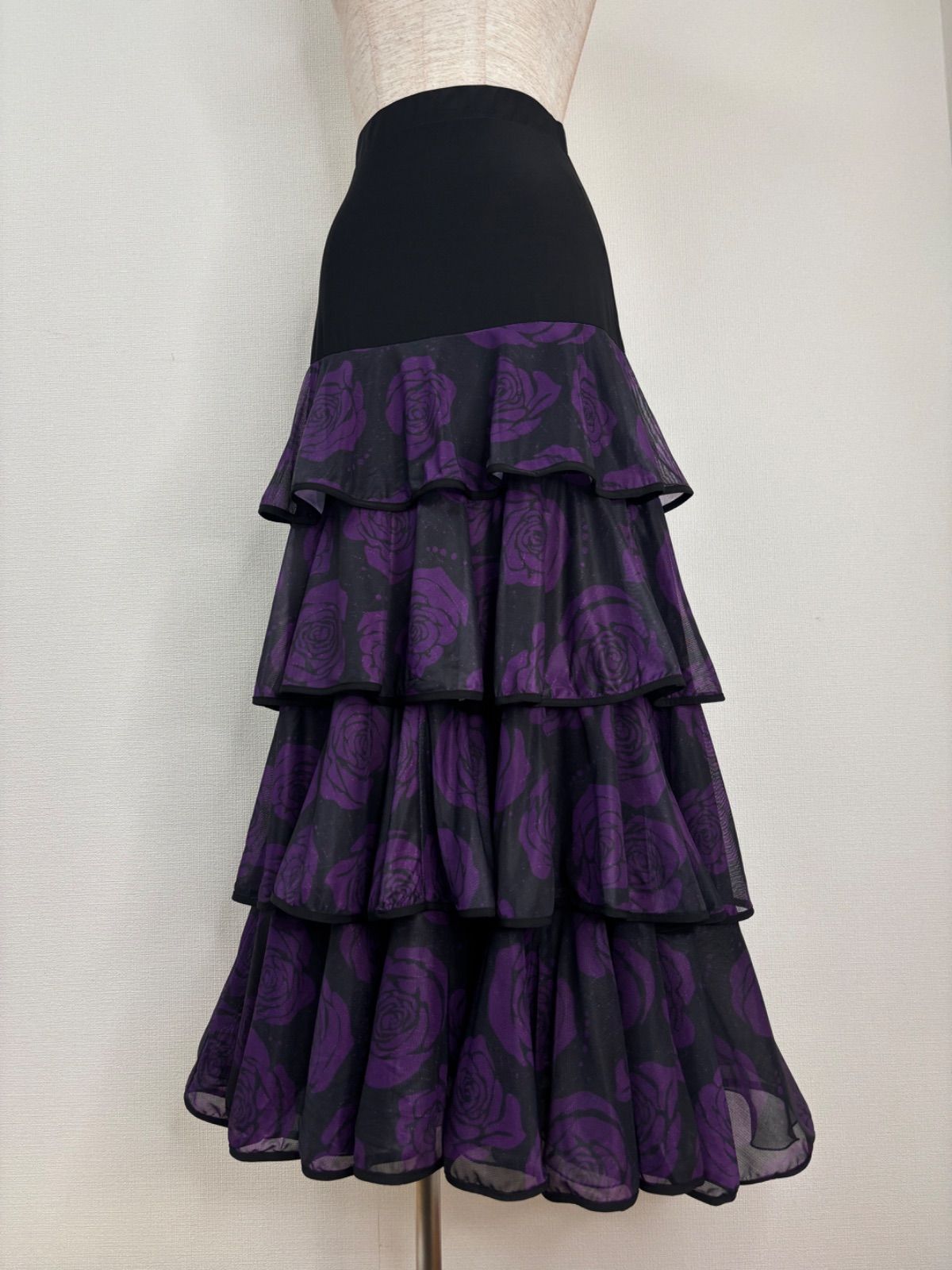 新品 豪華 社交ダンス スカート ティアード 白 パーティ ワルツ 4861