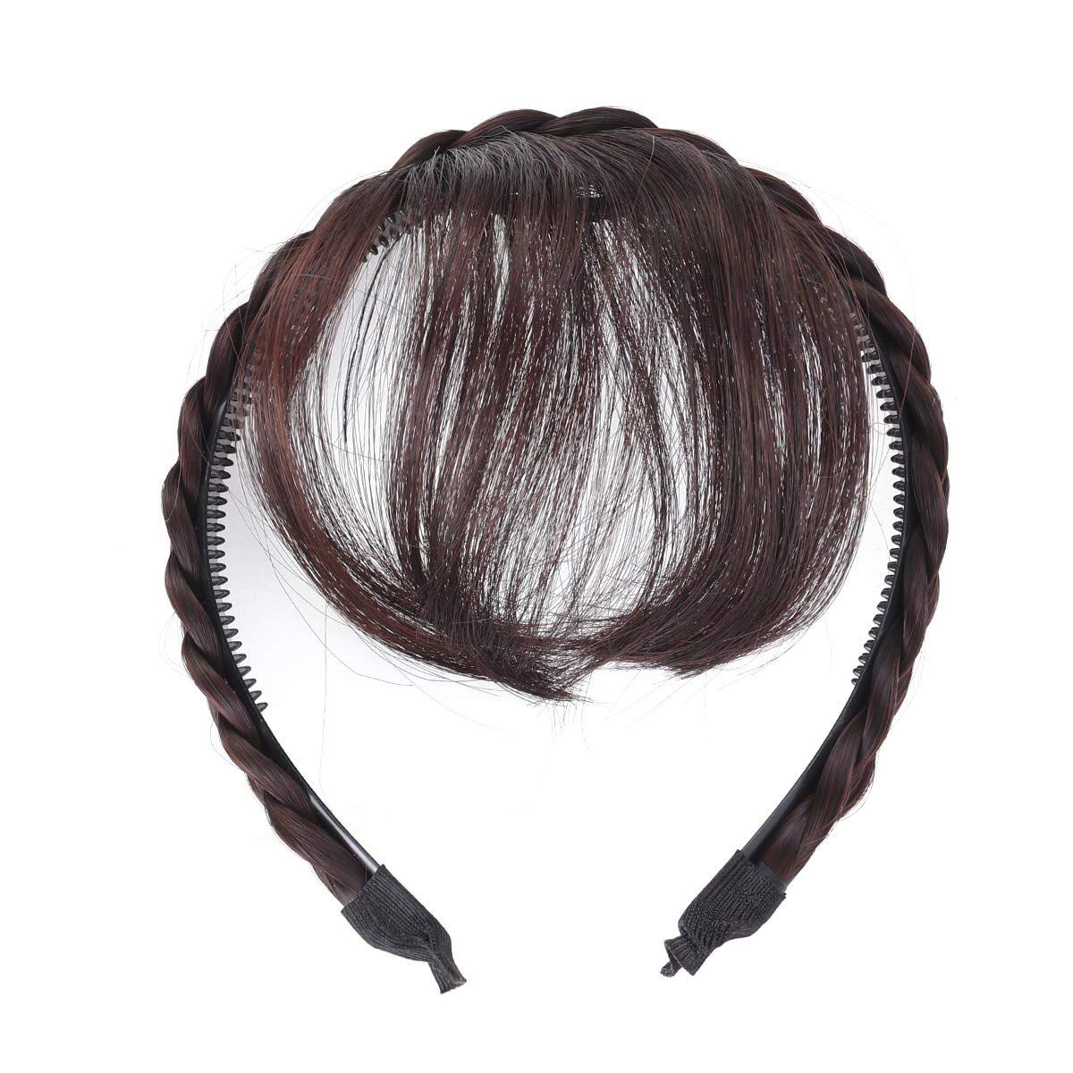 ぱっちんクリップ ヘアバンド カチューシャ レディース 空気感 エアリーバング 髪飾り 三つ編みウィッグ付 ヘアアクセサリー 前髪ウィッグ 部分ウィッグ ダークブラウン Frcolor