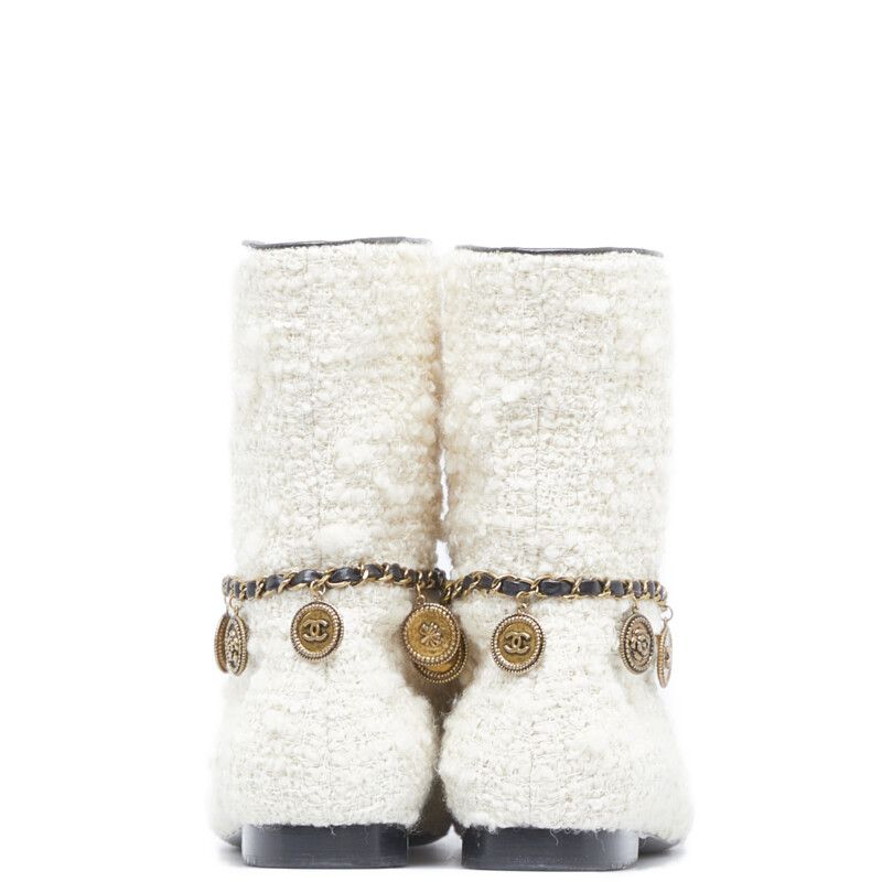 シャネル ツイード ココマーク カメリア チャーム ショートブーツ