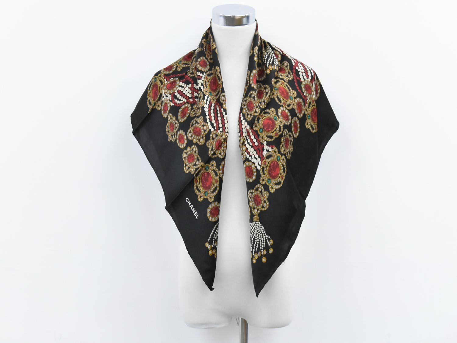 本物 シャネル CHANEL ジュエリー柄 スカーフ ショール バンダナ 推定  