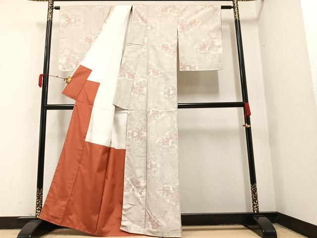 平和屋着物○本場大島紬 白大島 カタス7マルキ 花蝶文 正絹 逸品 未